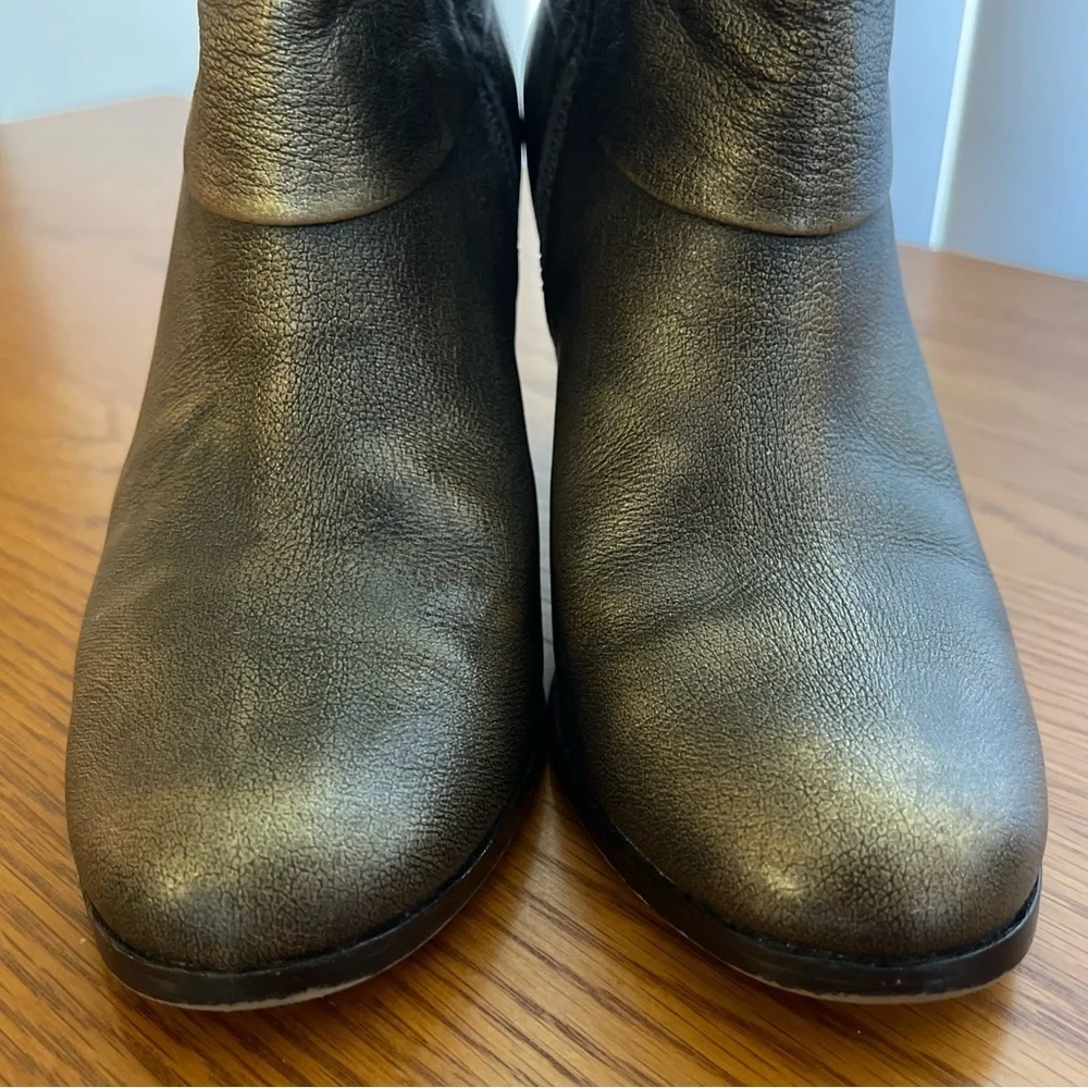 Cole Haan Cassidy Leather Ankle Bootie Black Metallic Bronze Brush Size 5